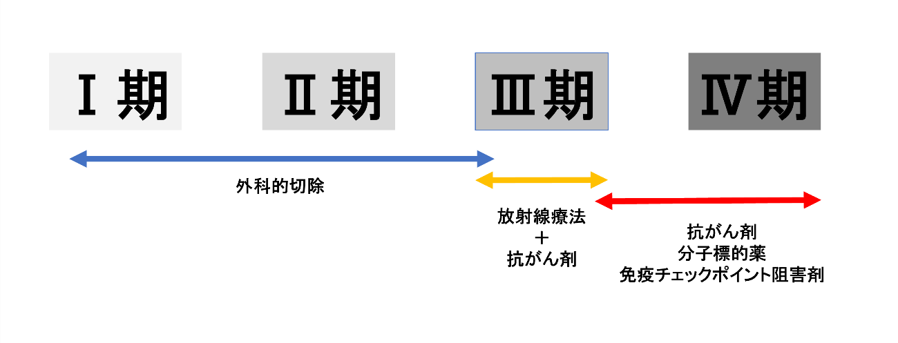 肺がんの病期と治療方針を示した図