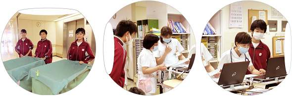 中学生が病院で職場体験している写真